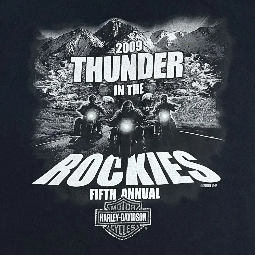 Thunder In Rockies Harley Davidson T Shirt Sz L Motorcycle Biker Loveland CO